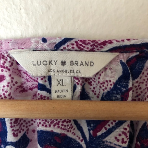 Lucky Brand Floral Print Tie Neck Peasant Top XL - Picture 4 of 4